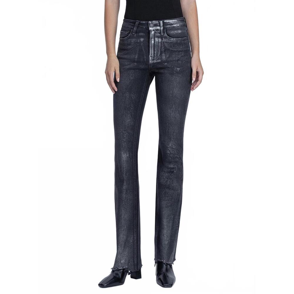 NEW FLYING MONKEY metallic coated bootcut jeans in black